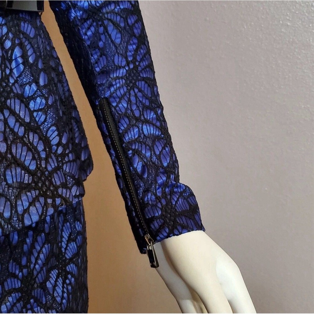 NEW ANTONIO MELANI Blue And Black Lace Peplum Midi Dress - Picture 17 of 17